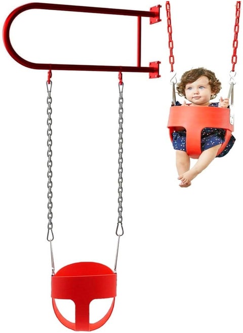 Iron Wall Swing with Swing Seat and Chains for Outdoor Activities, Durable, Anti-Slip, Durable and Easy to Assemble Swing Seats, Kids Swing for Playground, Backyard and Playroom with Plastic Covered Chain and Hooks