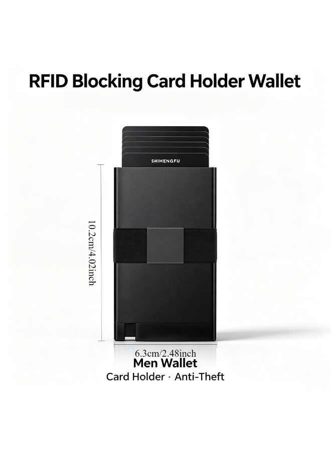 Hiras RFID  Men Pop Up Credit Card Holder Wallet, RFID Blocking Slim Metal Card Organizer, Elastic Strap Multi Slots Minimalist Pocket Wallet for Business Travel Everyday Carry - Image 3