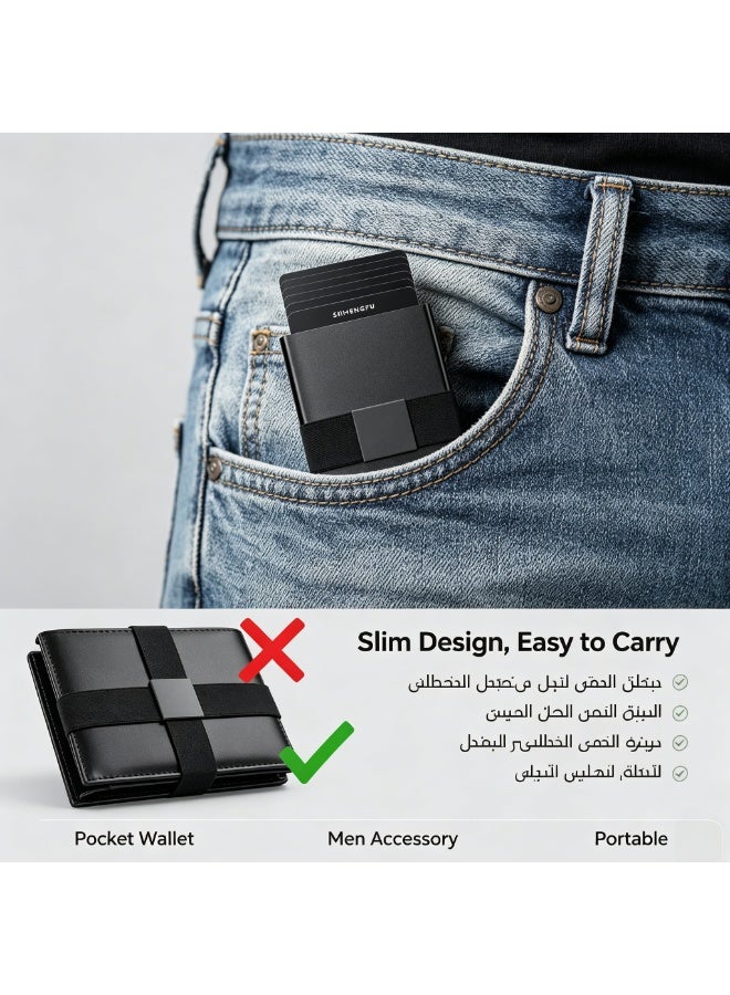 Hiras RFID  Men Pop Up Credit Card Holder Wallet, RFID Blocking Slim Metal Card Organizer, Elastic Strap Multi Slots Minimalist Pocket Wallet for Business Travel Everyday Carry - Image 4