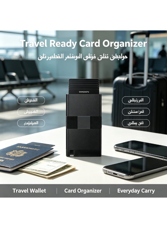 Hiras RFID  Men Pop Up Credit Card Holder Wallet, RFID Blocking Slim Metal Card Organizer, Elastic Strap Multi Slots Minimalist Pocket Wallet for Business Travel Everyday Carry - Image 2