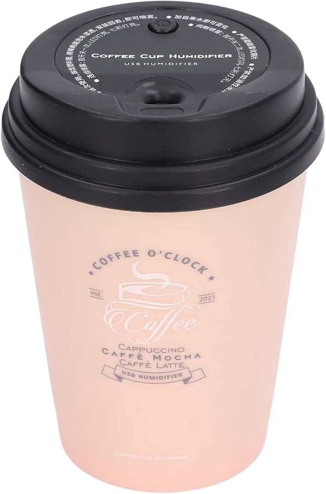 Bewinner USB Humidifier 300ml Coffee Cup Design, Mini Portable Humidifier Low Noise Auto Off for Car Home Office Desk, Small Lightweight Space Saving Cool Mist (Pink) - Image 1