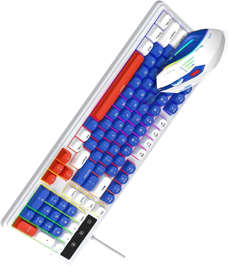 Naroote Wired Gaming Keyboard and Mouse Combo, RGB Backlit Silent 98 Keys Compact Keyboard with Multimedia Shortcut, 3600 DPI Optical Mouse with 6 Buttons, Ideal for PC Laptop, (White Blue) - Image 2