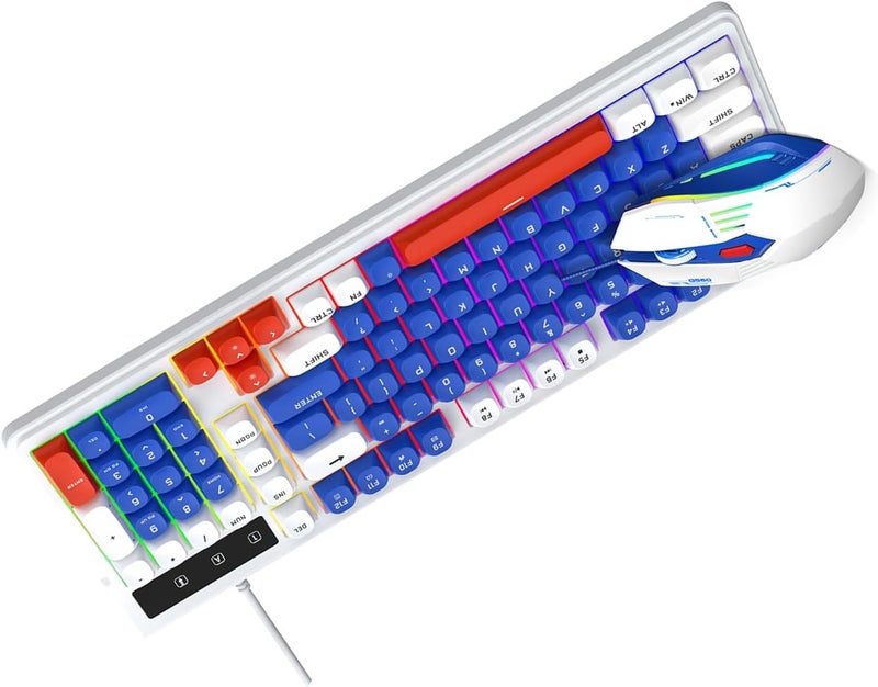 Naroote Wired Gaming Keyboard and Mouse Combo, RGB Backlit Silent 98 Keys Compact Keyboard with Multimedia Shortcut, 3600 DPI Optical Mouse with 6 Buttons, Ideal for PC Laptop, (White Blue) - Image 3