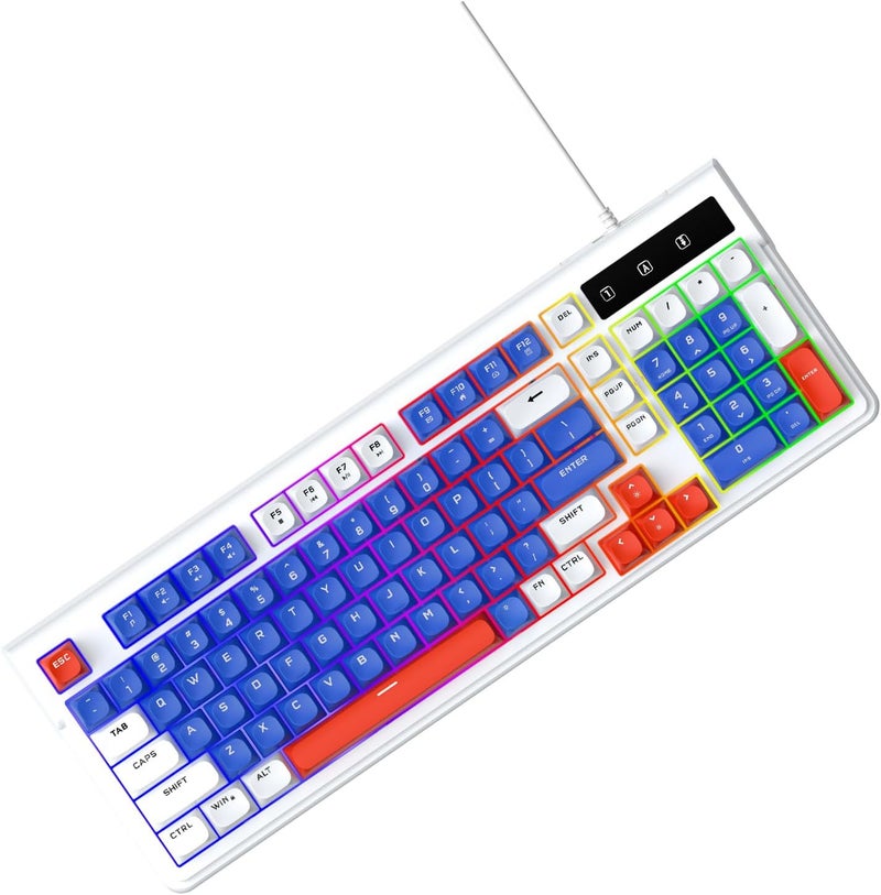 Naroote Wired Gaming Keyboard and Mouse Combo, RGB Backlit Silent 98 Keys Compact Keyboard with Multimedia Shortcut, 3600 DPI Optical Mouse with 6 Buttons, Ideal for PC Laptop, (White Blue) - Image 5
