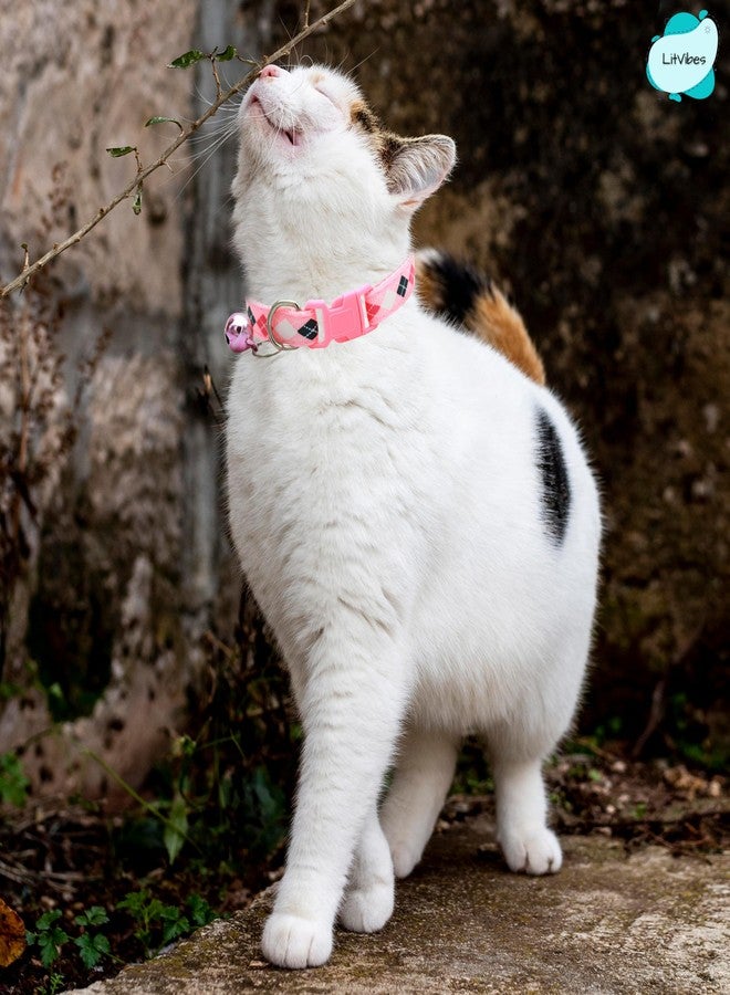 Litvibes Cat & Puppy Collar with Bell,Kitten & Small Dogs Soft Adjustable,Safe,Solid & Protective Breakaway for Cats & Puppies,Cute Kitty Neckband with Diamond Print-(Pink) - Image 3