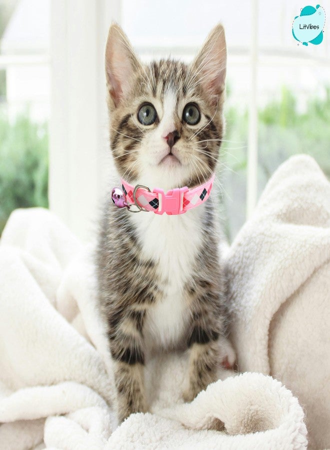 Litvibes Cat & Puppy Collar with Bell,Kitten & Small Dogs Soft Adjustable,Safe,Solid & Protective Breakaway for Cats & Puppies,Cute Kitty Neckband with Diamond Print-(Pink) - Image 5