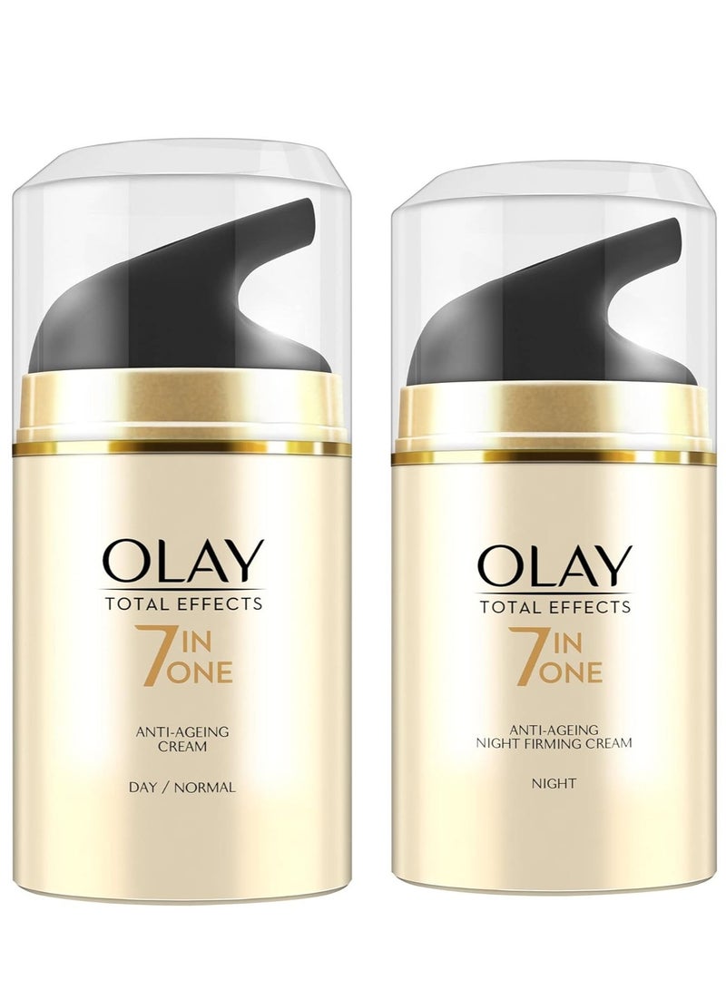 Olay Total Effects Slay All Day Pack - Day Cream 50gm + Night Cream 50 gm| Fights 7 Signs of Ageing | With Niacinamide and Green Tea Extracts | Normal, Oily, Dry, Combination Skin | Pack of 2 - Image 1