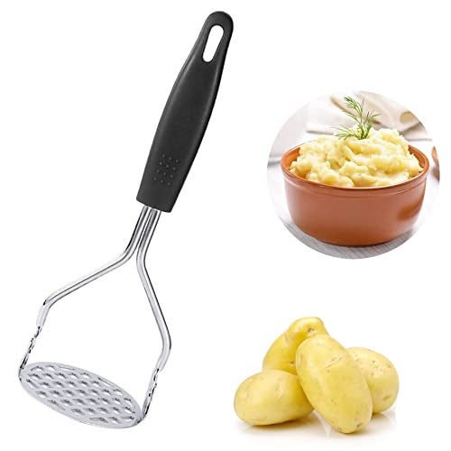 HENIJ® Stainless Steel Potato Ricer Masher | Kitchen Gadget with Non-Slip Handle, Masher Utensil for Mashed Potato, Vegetables, Fruits and and Baby Food, Durable (Black, Pack of 1) - Image 1