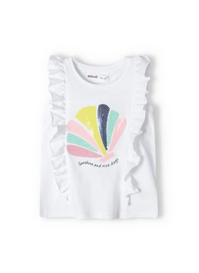 مينوتي تيشيرت بناتي بدون أكمام بحواف كشكش