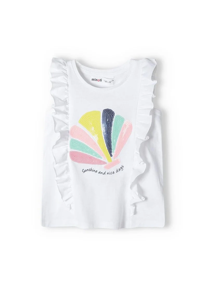 مينوتي تيشيرت بناتي بدون أكمام بحواف كشكش