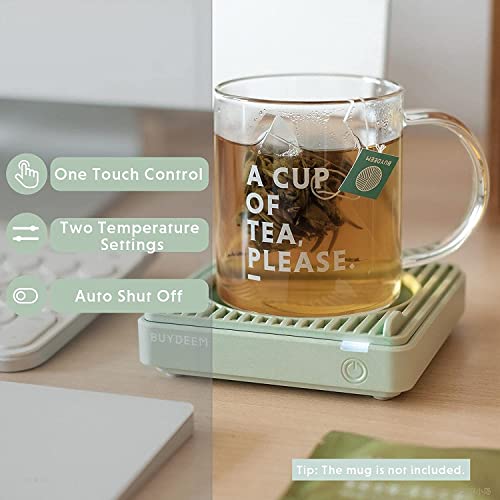 BUYDEEM OA20013 Extra Wide Mug Warmer, One-Touch Beverage Cup Warmer with 2 Temperature Settings and Auto Shut-Off, Perfect for Office Desk Use, Cozy Greenish - Image 2
