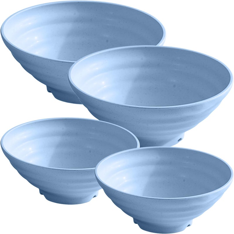 P-PLUS INTERNATIONAL Ramen Bowl Set Japanese Noodle Soup Bowl Large and Deep Bowls for Pho, Udon, Pasta, Curry, Cereal and Salad, Housewarming Gift-Microwave Safe (1200ml+1900ml, Blue, Set of 4) - Image 1