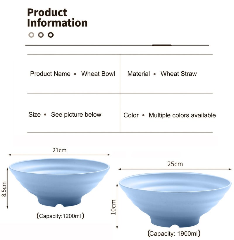 P-PLUS INTERNATIONAL Ramen Bowl Set Japanese Noodle Soup Bowl Large and Deep Bowls for Pho, Udon, Pasta, Curry, Cereal and Salad, Housewarming Gift-Microwave Safe (1200ml+1900ml, Blue, Set of 4) - Image 2