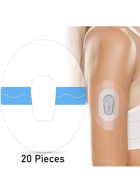 20 Piece Adhesive Patches for CGM Dexcom G6 Sensor Covers Overpatch Waterproof Sticker Clear Film Tape, Sport Sensor Covers Patches, Blue
