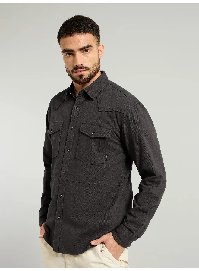 Beyoung Dark Grey Cotton Drill Urban Shirt