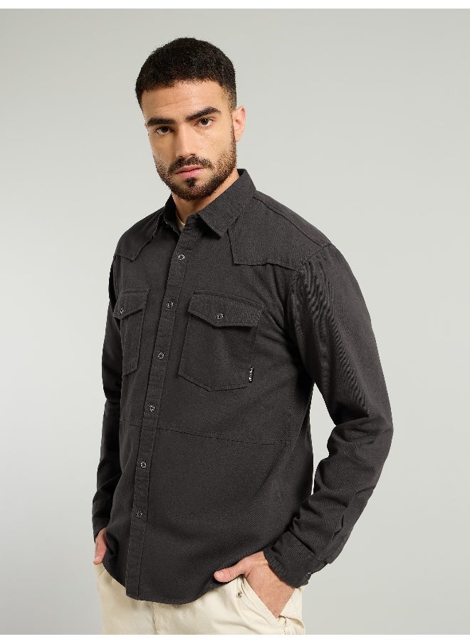 Beyoung Dark Grey Cotton Drill Urban Shirt  - Image 4