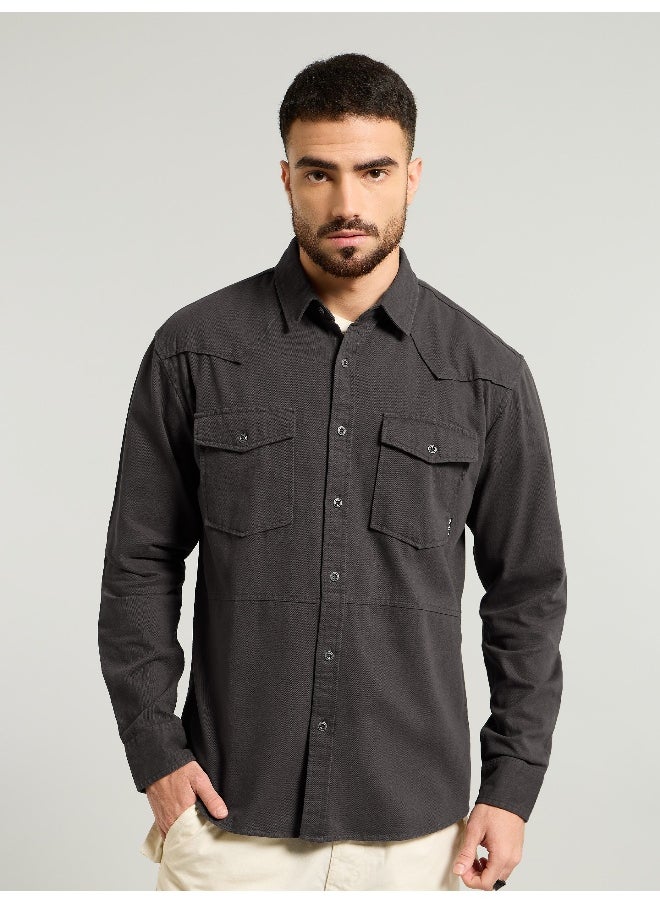 Beyoung Dark Grey Cotton Drill Urban Shirt  - Image 1