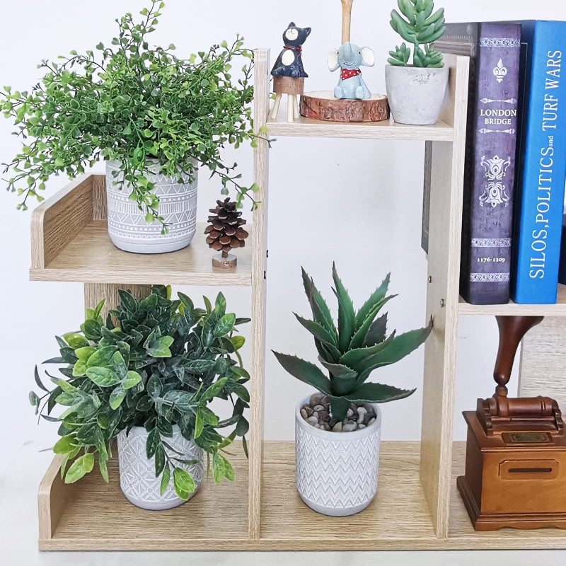 Winlyn Set of 3 Assorted Small Potted Plants Fake Eucalyptus Boxwood Plants and Aloe Succulent Plant in Gray Geometric Concrete Ceramic Pots for Gifts Home Kitchen Table Desk Indoor Outdoor Greenery Decor  - Image 4