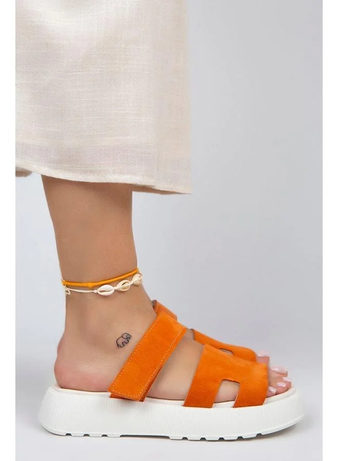 Seina Women's Genuine Leather strap Slippers Orange.