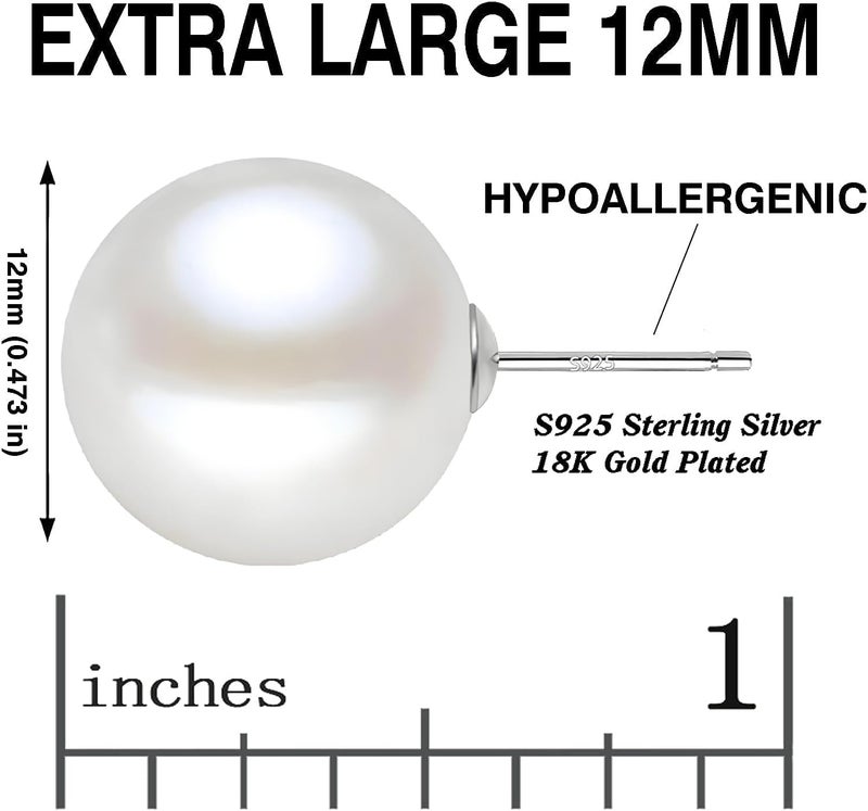 EFTKOY 18K Gold Plated 925 Sterling Silver Shell Pearl Stud Earrings,Hypoallergenic to Sensitive Ears - Image 2