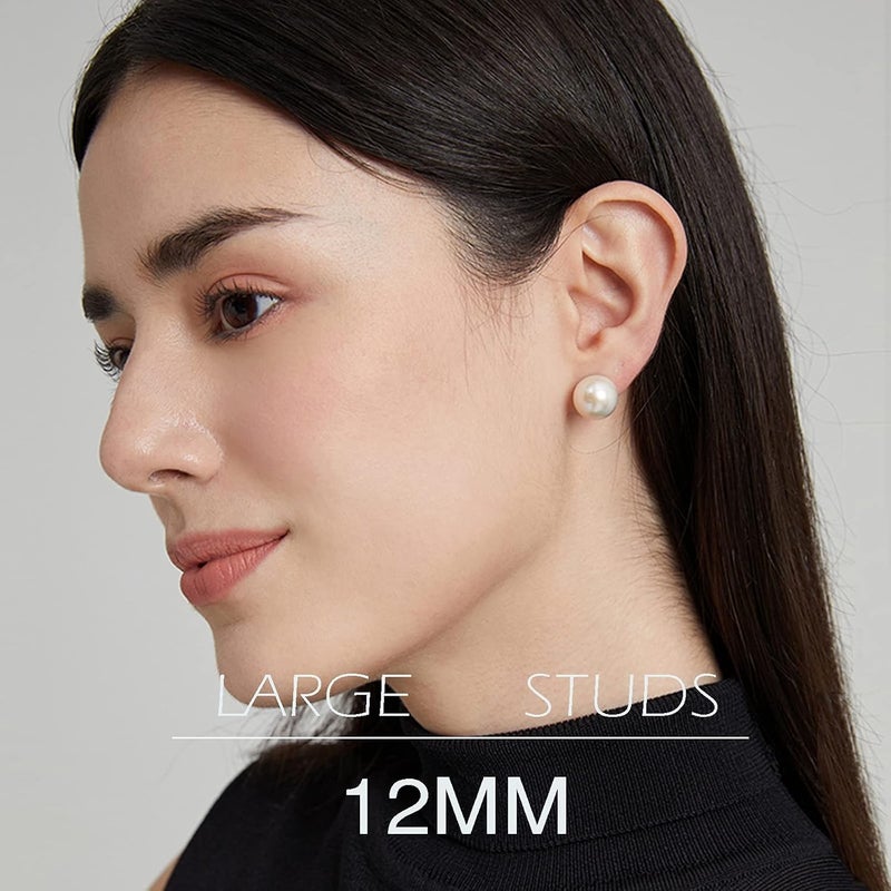 EFTKOY 18K Gold Plated 925 Sterling Silver Shell Pearl Stud Earrings,Hypoallergenic to Sensitive Ears - Image 3