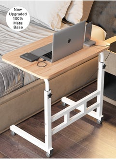Toshionics Upgraded Metal Base Adjustable Multipurpose Movable Desktop Computer Mobile Laptop Desk Home And Office Desks For Work and Study Moveable Portable Coffee Overbed Tray Bedside Sofa Table  - Image 1