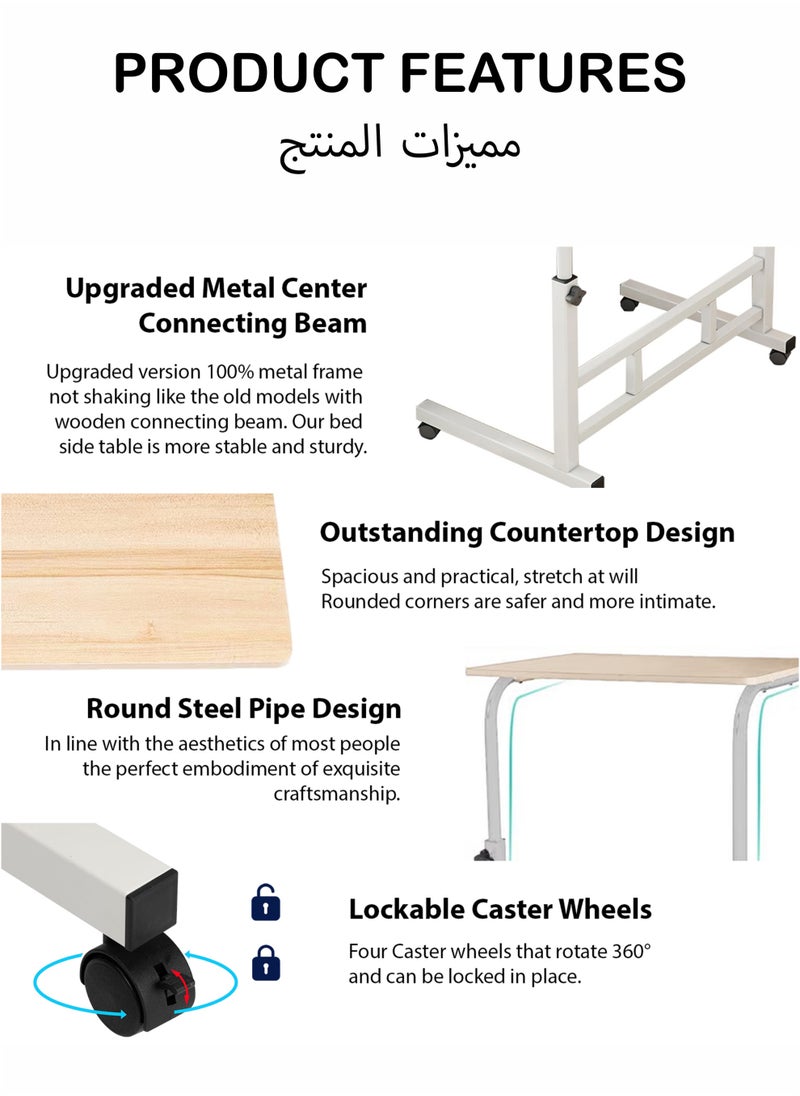 Toshionics - Upgraded Metal Base Adjustable Height Multipurpose Laptop Table with Wheels Mobile Computer Desk for Work from Home Study Gaming Portable Overbed Table Sofa Table Bedside Desk Rolling Workstation for Home and Office Use - Image 1