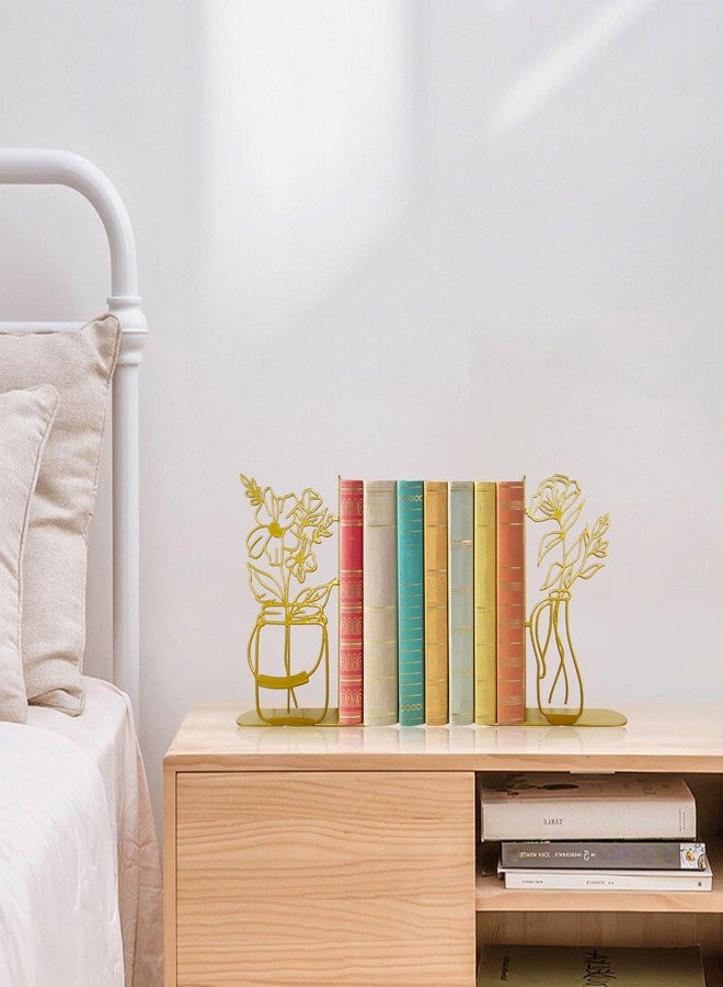 فواصل كتب معدنية على شكل مزهرية زهور، فواصل كتب لطيفة لتزيين المكتب والمنزل، فواصل كتب مزخرفة للرفوف، هدية مثالية لمحبي الكتب (ذهبي) - Image 4