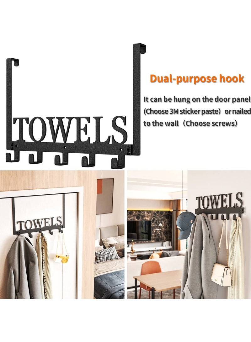 SYOSI Over Door Hooks Hanger, 37cm 5-Hook Door Hanger for Coats, Towels, Hats, Clothes, Ideal for Bedroom, Bathroom, Living Room, Kitchen Door, Black - Image 2