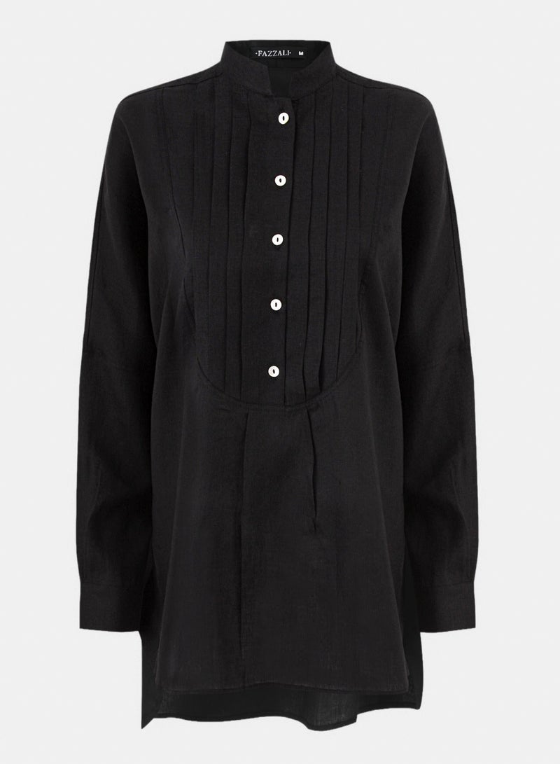 Pleated-Front Linen Blouse.