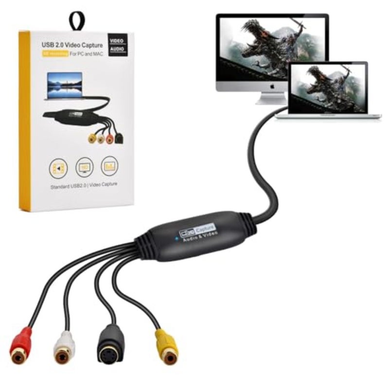 VHS إلى محول رقمي، بطاقة التقاط الفيديو USB 2.0 جهاز بطاقة التقاط الفيديو الصوتي القديم VHS Mini DV Hi8 DVD VCR إلى محول رقمي لنظام التشغيل Mac، يدعم الكمبيوتر الشخصي Windows 2000/10/ 8/7/ Vista/XP/Android - Image 1