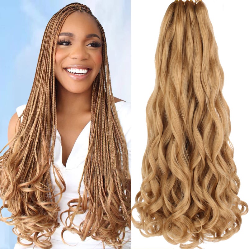 Xtrend 22 Inch Honey Blond Pre Stretched Bouncy Braiding Hair 8 Packs Loose Wavy French Curly Braiding Hair Synthetic Box Braids Curls Braiding Hair Extension For Women22 Inch27