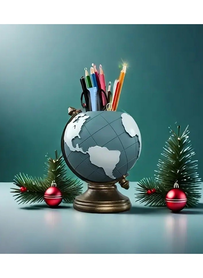 Generic European Style Globe Pen Holder – 360° Rotating Desk Organizer for Office & Home Use  - Image 1