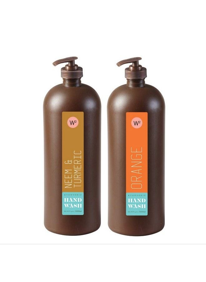 W2 - Combo Hand Wash Neem & Turmeric 1 Litre & Orange Hand Wash 1 Litre Hand Wash Pump Dispenser - Image 1