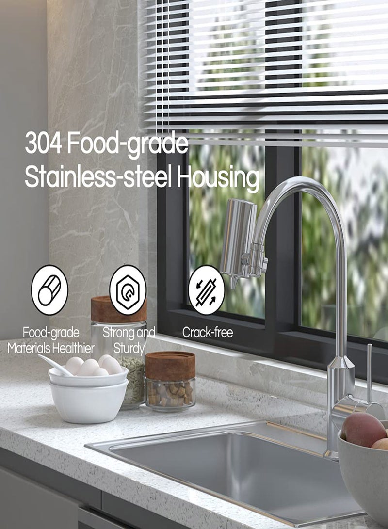 Excefore Faucet Water Filter 1200 Gallons Kitchen Water Purifier Stainless Steel Faucet Mount Water Filtration System Remove Chlorine Odor and Sediment Improve Taste 5-in-1 Function Water Faucet Filter - Image 3