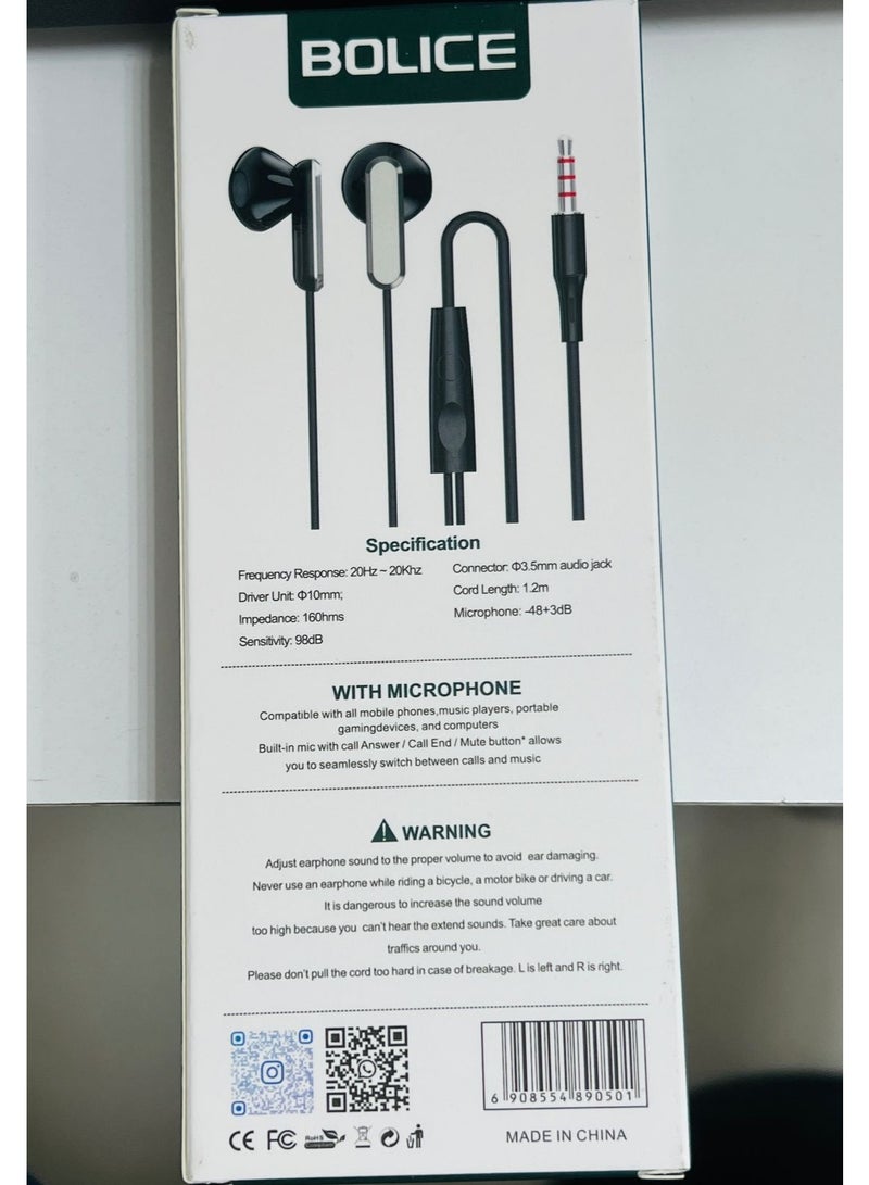 BOLICE BO-69 Stereo Wired Headset 3.5mm Audio Jack with Clear Sound & Comfortable Fit for Smartphones, Laptops and Tablets - Image 2
