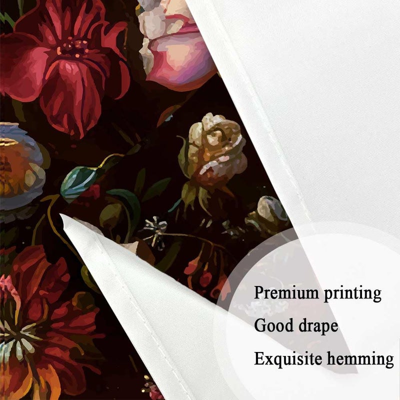 Drgilau Floral Shower Curtain  Black Boho Floral Shower Curtain Vintage Floral Shower Curtain Set Decor  Pink Plant Flower Bathroom Curtain with Hooks for Bathroom Decor 47X64 Inch - Image 4