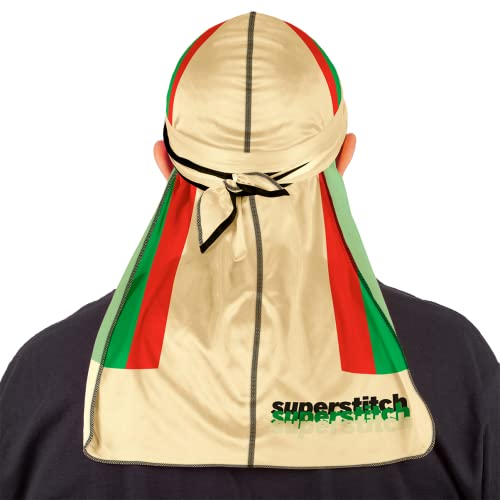 Superstitch Supersilky Ultra Silky Durag x Wavebuilder | 30+ Styles Premium Designer Durags for Men | 360 Waves | Tan, Red and Green (Crema) - Image 1