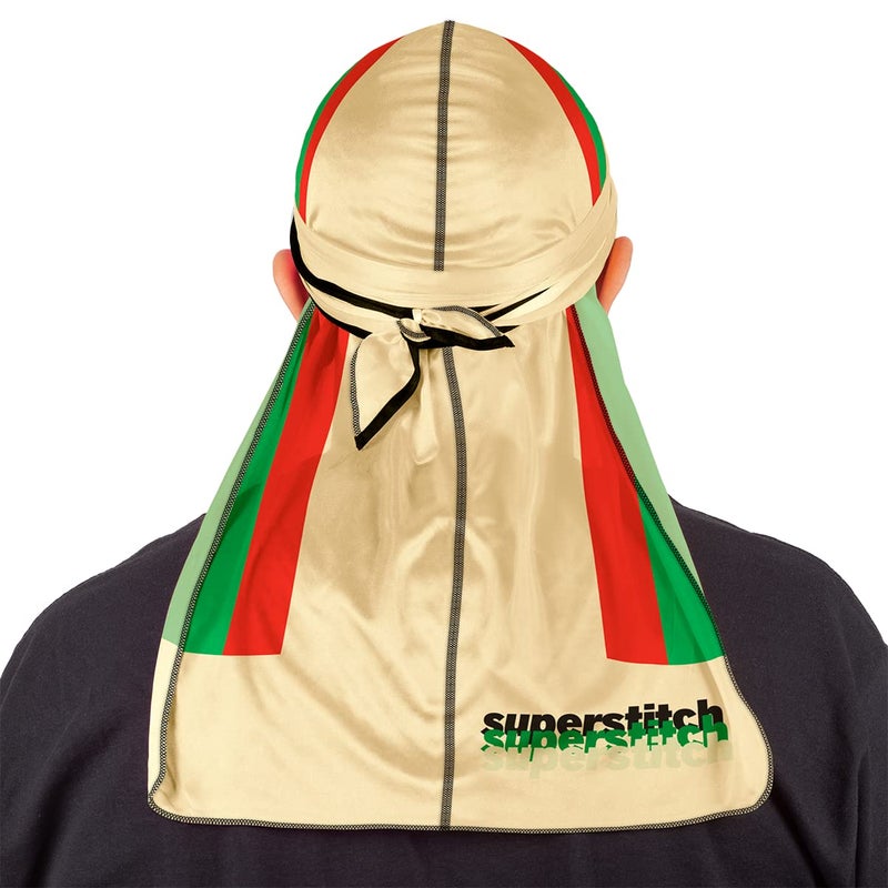 Superstitch Supersilky Ultra Silky Durag x Wavebuilder | 30+ Styles Premium Designer Durags for Men | 360 Waves | Tan, Red and Green (Crema) - Image 5