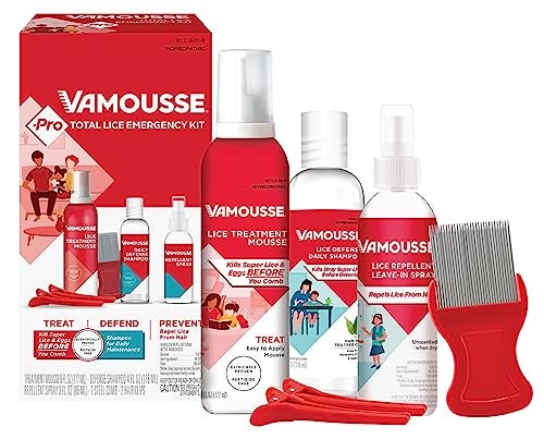 Vamousse PRO Lice Emergency Kit Includes Lice Treatment Mousse 6 Oz Daily Shampoo 4 Oz Repellent Spray 3 Oz Steel Comb 2 Clips for Kids Adults Ideal for Daily Use - Image 1