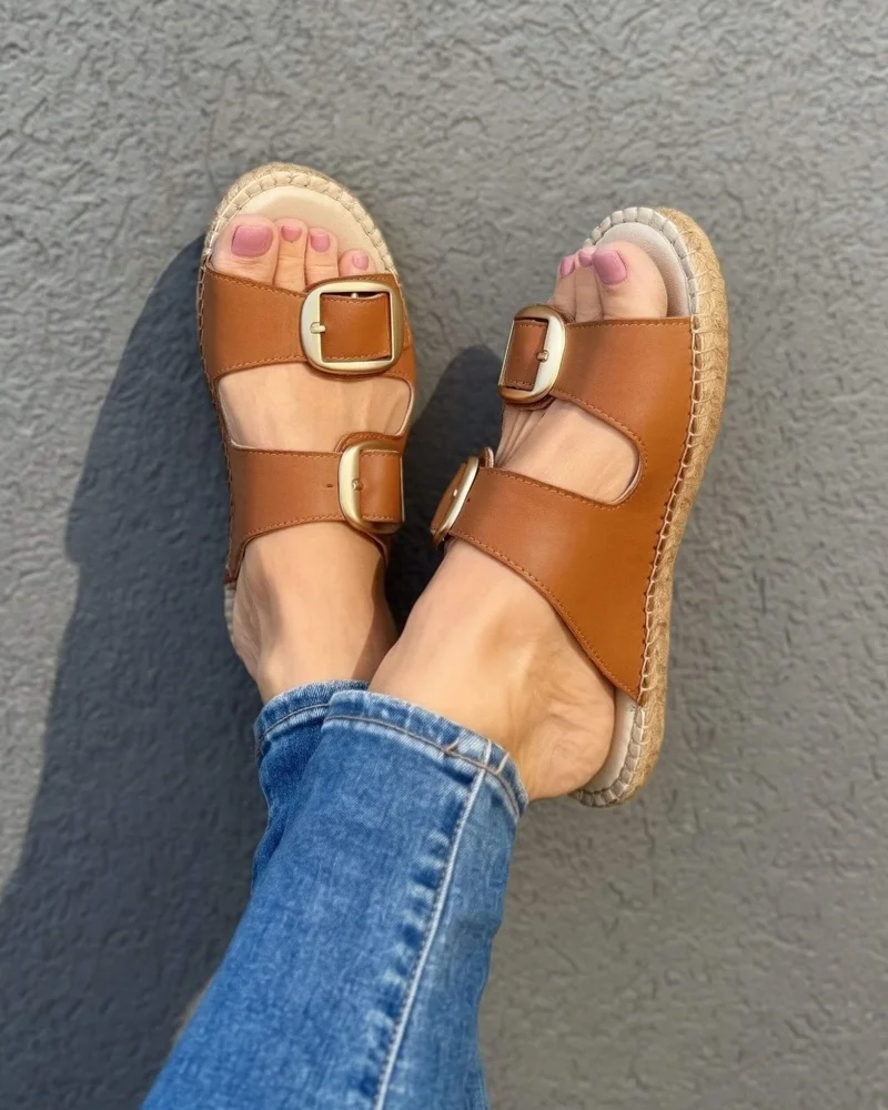 SHOEQ Tan Urban Espadrille Slide for Women | Best Price UAE