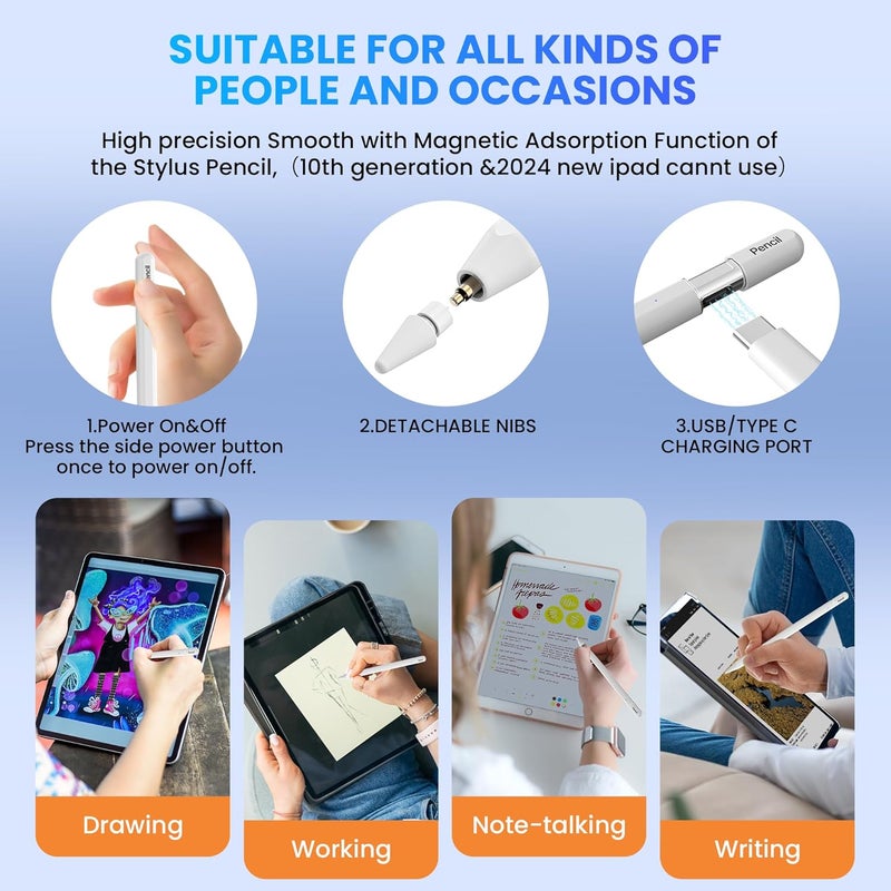 JAMJAKE iPad Pencil 2nd Generation with Palm Rejection, 2X Fast Charge Active Pencil Compatible with iPad Pro 11&12.9", iPad 10th/9th/8th/7th/6th, iPad Air 3rd/4th/5th, iPad mini 5th/6th - Image 4