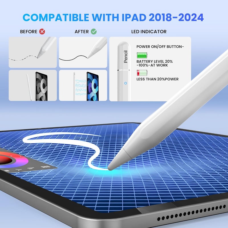 JAMJAKE iPad Pencil 2nd Generation with Palm Rejection, 2X Fast Charge Active Pencil Compatible with iPad Pro 11&12.9", iPad 10th/9th/8th/7th/6th, iPad Air 3rd/4th/5th, iPad mini 5th/6th - Image 3