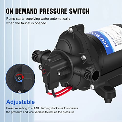 ECO-WORTHY RV Fresh Water Pump 12V DC 3.5GPM 45PSI with Pressure Switch, 12Volt Self Priming Water Pressure Diaphragm Pump On demand for RV Yacht Camper Sprayer Food Truck Black - Image 3