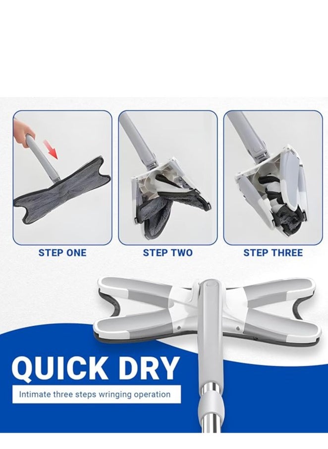JOSQUEWNN - Wet Mop with 360°Rotating Head, Cleaning Floor Mop No Need to Wash Dust ,  With 2 Reusable Microfibre Mop Pads ,Hands-Free Wash Self Wringing Flat Mop, Manual Extrusion Household X-Type Cleaning Tools - Image 1