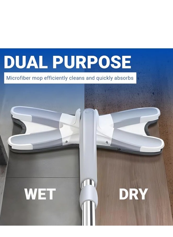 JOSQUEWNN - Wet Mop with 360°Rotating Head, Cleaning Floor Mop No Need to Wash Dust ,  With 2 Reusable Microfibre Mop Pads ,Hands-Free Wash Self Wringing Flat Mop, Manual Extrusion Household X-Type Cleaning Tools - Image 1