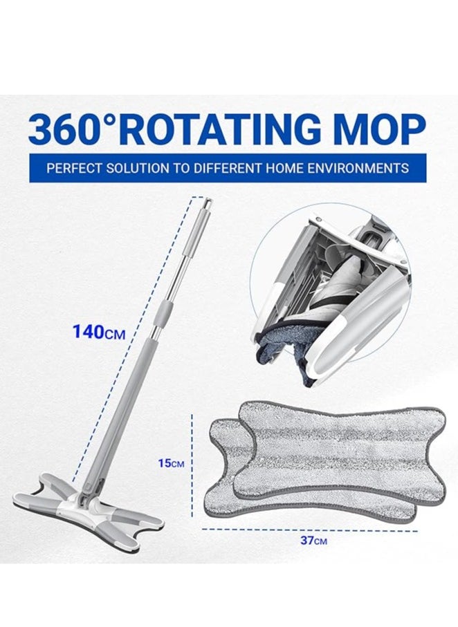 JOSQUEWNN - Wet Mop with 360°Rotating Head, Cleaning Floor Mop No Need to Wash Dust ,  With 2 Reusable Microfibre Mop Pads ,Hands-Free Wash Self Wringing Flat Mop, Manual Extrusion Household X-Type Cleaning Tools - Image 1