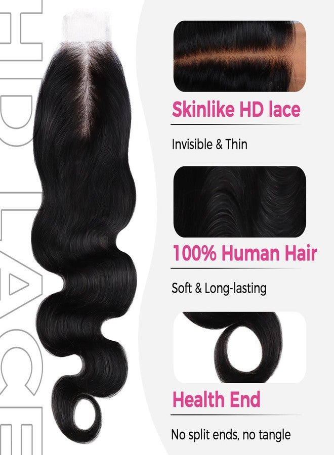 Lashey 2x6 SKINLIKE HD Lace Closure Human Hair Body Wave, 0.10mm Ultra-Thin Invisible Real HD Lace, Pre-Bleached Knots and Pre-Plucked Hairline 18 Inch Natural Black - Image 2