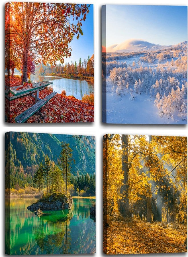 OKEXCKK Four Seasons Landscape Canvas Wall Art Decor - Spring Summer Autumn Winter Colorful Tree Painting Modern Nature Forest Prints Artwork Picture for Bathroom Office Decoration - Image 1