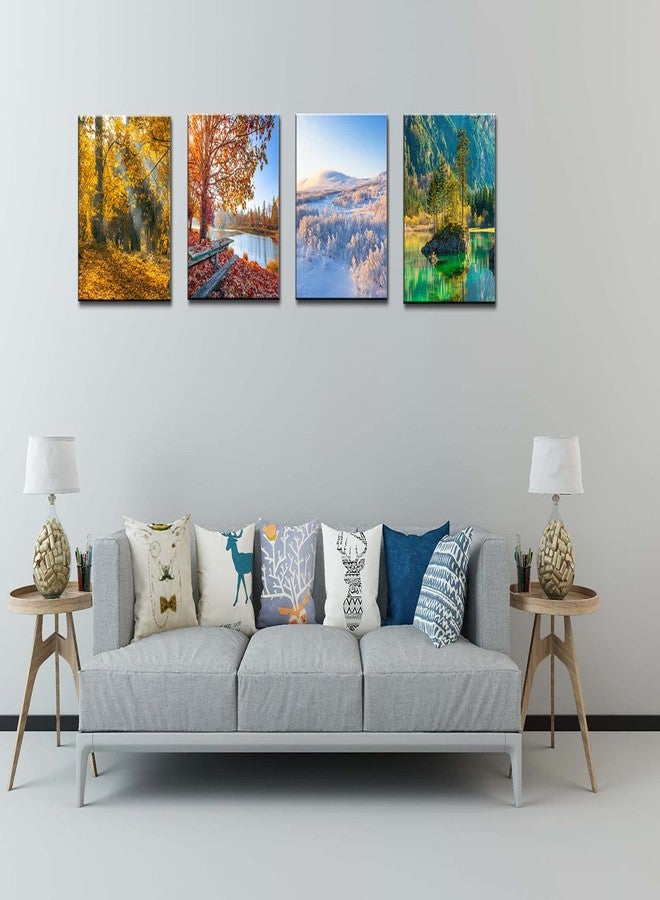 OKEXCKK Four Seasons Landscape Canvas Wall Art Decor - Spring Summer Autumn Winter Colorful Tree Painting Modern Nature Forest Prints Artwork Picture for Bathroom Office Decoration - Image 2
